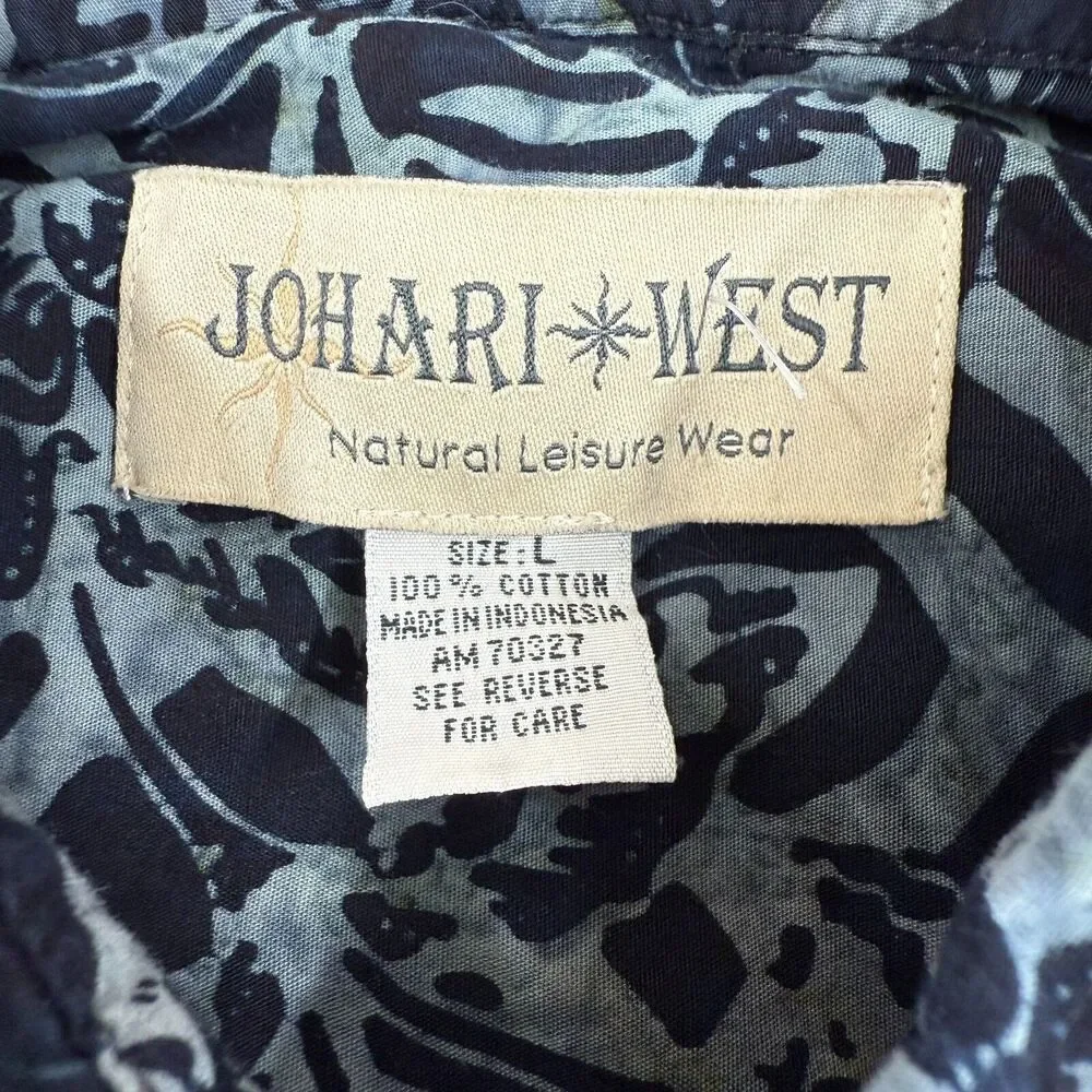 Vintage Johari West Shirt Mens Large Blue Short Sleeve Button Up Hawaiian Cotton